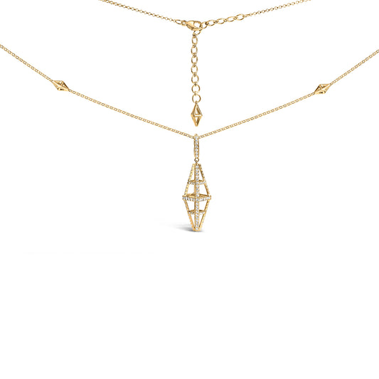 Collar con colgante de oro amarillo de 14K con doble pirámide geométrica y diamantes de 1,0 Cttw (color G-H, claridad SI1-SI2)