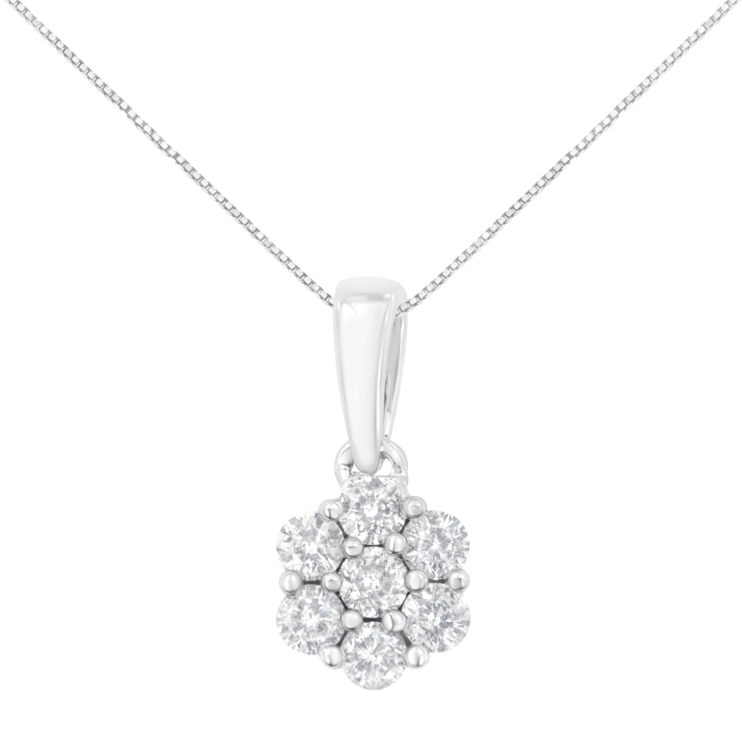 Collar con colgante de oro blanco de 14K con diamantes redondos de 1/2 quilate engarzados en garra, diseño floral de 7 piedras, 45,72 cm (color H-I, claridad I1-I2)