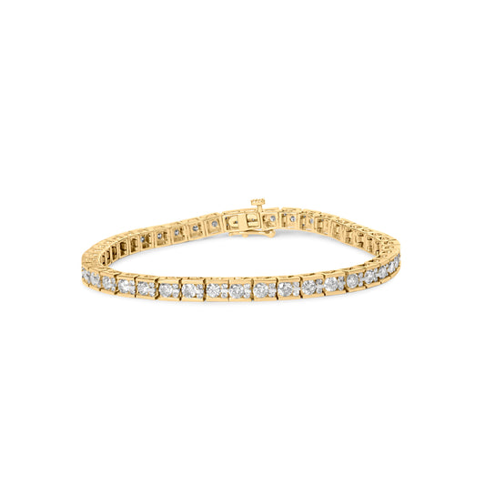 Pulsera de tenis de oro amarillo de 10K con diamantes redondos engastados en carril de 4.00 quilates, 7" (Color J-K, Claridad I1-I2)