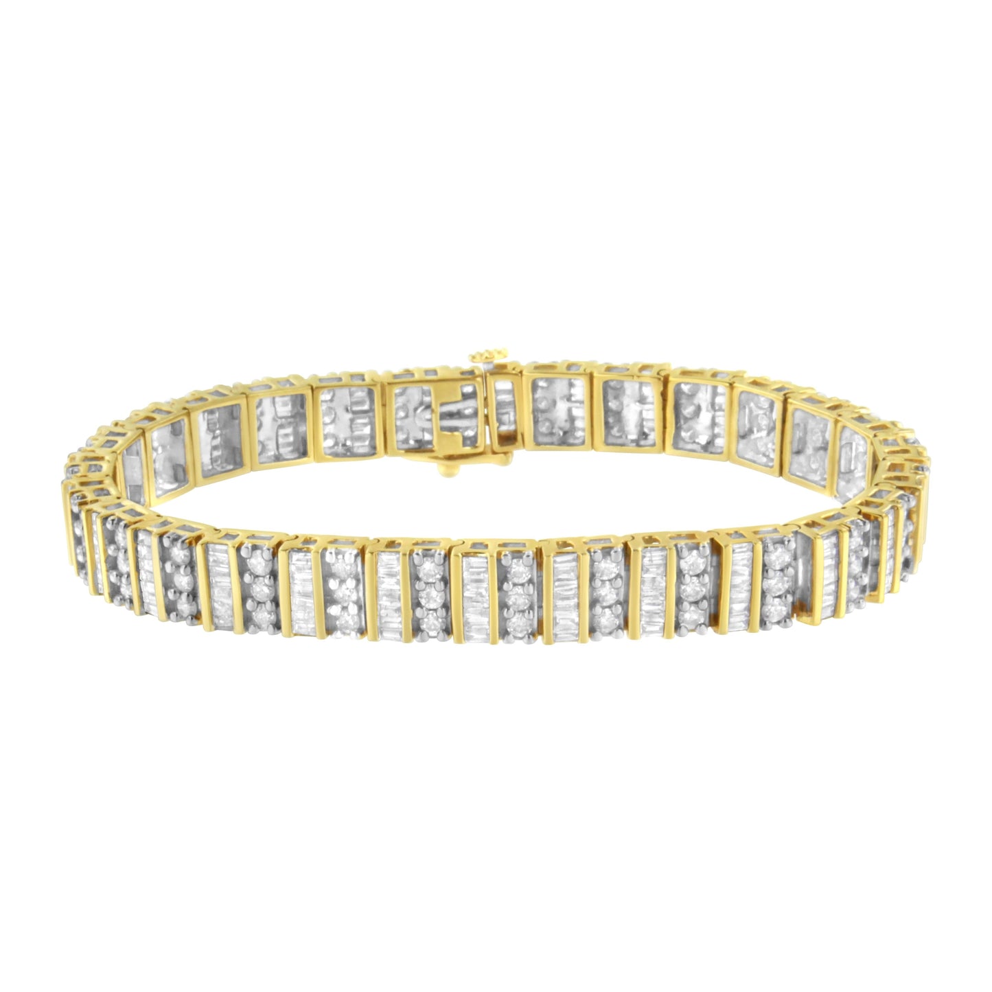 Pulsera de eslabones con diamantes redondos y de talla baguette de oro amarillo de 14 quilates y 5,50 quilates de peso total