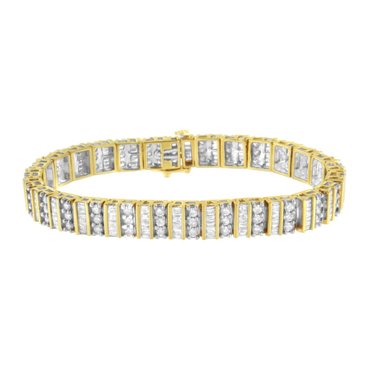 Pulsera de eslabones con diamantes redondos y de talla baguette de oro amarillo de 14 quilates y 5,50 quilates de peso total
