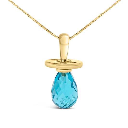 Collar con dije de chupete de cuarzo azul y oro amarillo de 14 quilates - 18 pulgadas