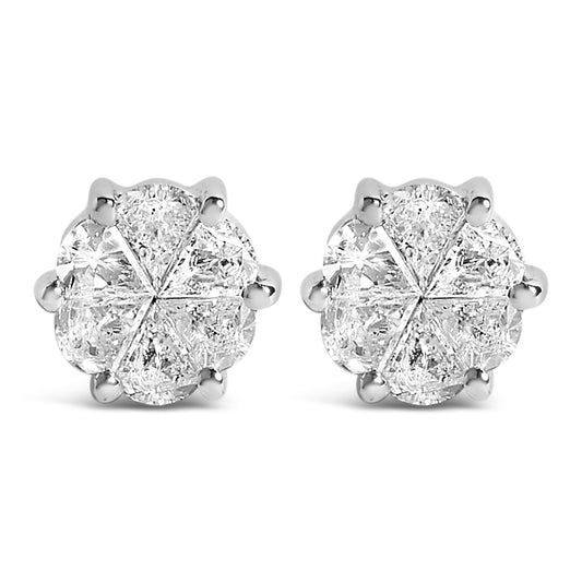 Pendientes de tuerca de oro blanco de 14 quilates con solitario de diamantes de talla "pie" de 1,00 quilates en total (color H-I, claridad SI1-SI2)