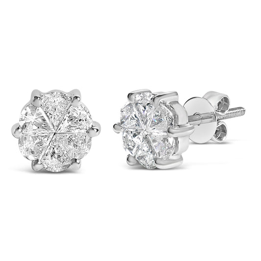 Pendientes de tuerca de oro blanco de 14 quilates con solitario de diamantes de talla "pie" de 1,00 quilates en total (color H-I, claridad SI1-SI2)