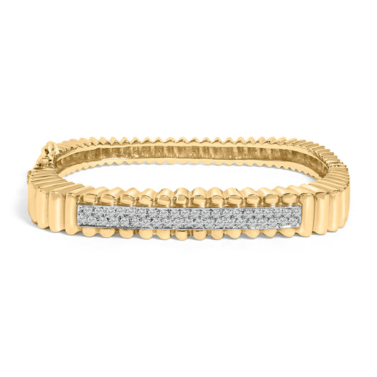 Pulsera de oro amarillo de 14 quilates de 1 1/4 Cttw con diamantes y diseño acanalado en forma de rectángulo redondeado (color G-H, claridad VS2-SI1) - 7,75 pulgadas