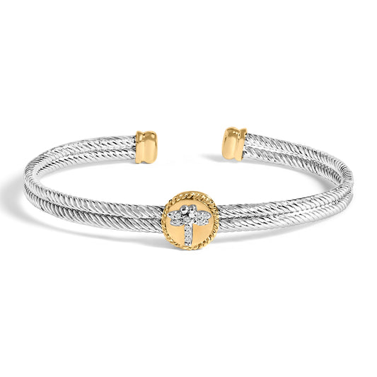 Pulsera tipo brazalete de medallón con libélula y acento de diamante de plata esterlina .925 bañada en oro amarillo de 18 quilates (Color I-J, Claridad SI1-SI2) - 7.75 pulgadas