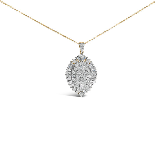 Collar con colgante en forma de pera de oro blanco y amarillo de 14K con racimo de diamantes de 2.00 Cttw (color G-H, claridad SI2-I1) - 20 pulgadas