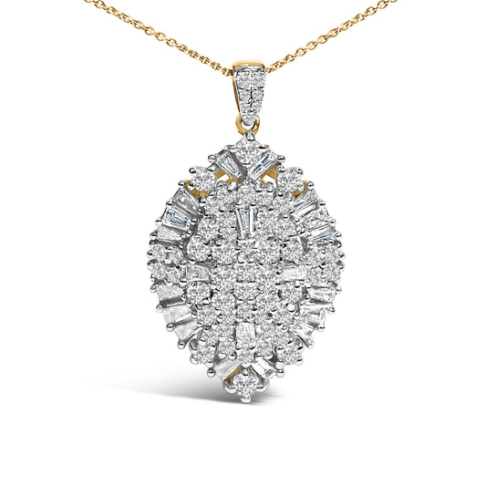 Collar con colgante en forma de pera de oro blanco y amarillo de 14K con racimo de diamantes de 2.00 Cttw (color G-H, claridad SI2-I1) - 20 pulgadas