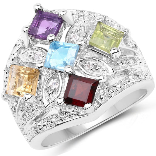 Anillo de plata de ley .925 con varias piedras preciosas de 1,67 quilates