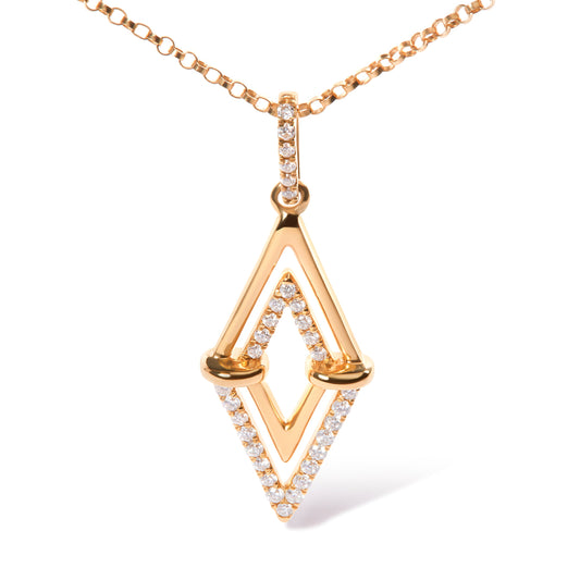 Collar con colgante de oro amarillo de 14K con diamantes de 1/4 Cttw de doble triángulo geométrico de 45,72 cm (Color G-H, Claridad SI1-SI2)