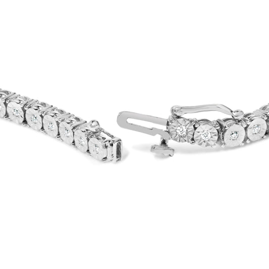 Brazalete de tenis de oro blanco de 10 quilates con diamantes reales de 1/2 quilate engarzados con ilusión, con placa de milagro (color I-J, claridad SI2-I1) - Tamaño 7.5"