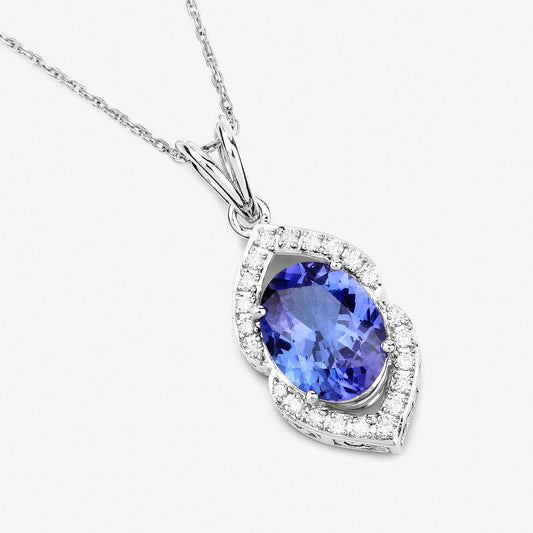 Colgante de oro blanco de 14 quilates con tanzanita auténtica de 2,44 quilates y diamantes blancos