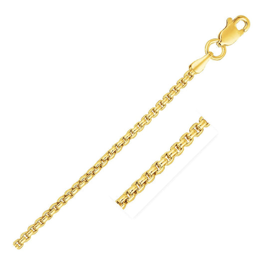 Cadena Box Redonda Sólida de Oro Amarillo de 14k y 1.6 mm