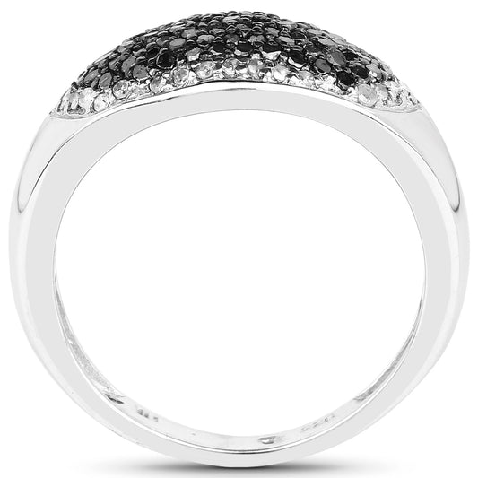 Anillo de plata de ley .925 con diamantes negros y blancos genuinos de 0.46 quilates