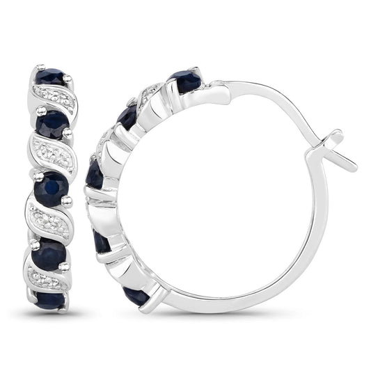 1.28 Carat Genuine Blue Sapphire and White Topaz .925 Sterling Silver Earrings - view 2