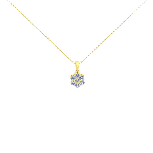 Collar con colgante de oro amarillo de 14K con diamantes redondos de talla brillante de 1.00 quilates, de 7 piedras en racimo floral, 18" (color H-I, claridad SI2-I1)