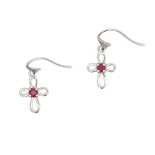 Pendientes Cruz Rubí de .32ct Oro Blanco de 10K