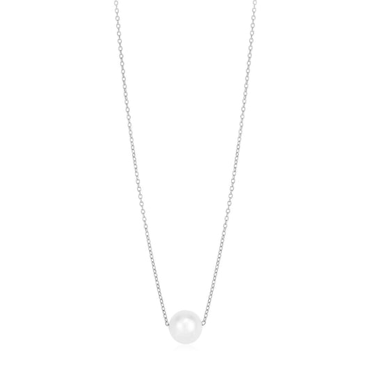 Collar con colgante solitario de perla y oro blanco de 14 quilates