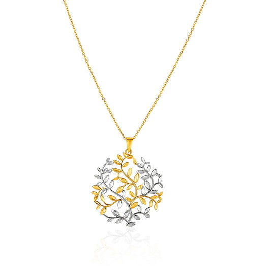 Colgante de árbol de la vida de oro bicolor amarillo y blanco de 14 quilates