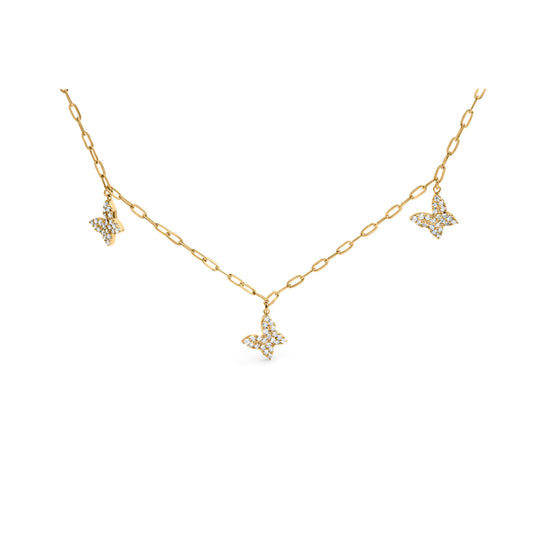Cadena de oro amarillo de 14 quilates con diamantes de 1/2 quilate en forma de mariposa y clip (color I-J, claridad I1-I2) - Ajustable de 15 a 17 pulgadas