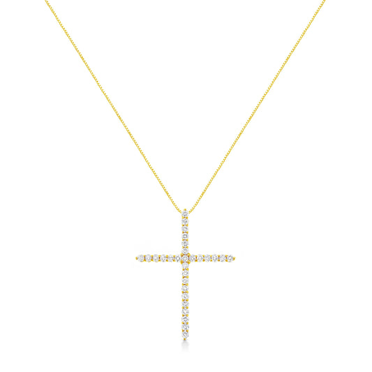 Colgante de oro amarillo de 10K con cruz de diamantes de talla redonda de 3,00 quilates y cadena de 18" (color J-K, claridad I1-I2)