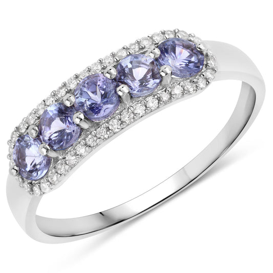 Anillo de oro blanco de 14K con tanzanita genuina de 0,61 quilates y diamantes blancos