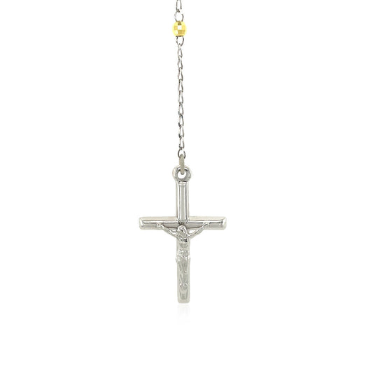 Collar de rosario y cadena de cuentas de plata de ley en tres tonos