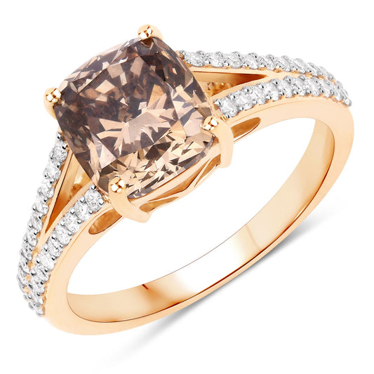 Anillo de oro amarillo de 18K con diamante marrón natural de 3,03 quilates certificado por el IGI y diamantes blancos de 0,32 quilates en total (3,35 quilates en total)