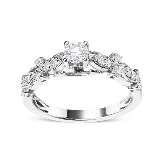 Anillo de compromiso de oro blanco de 14K con diamante de 1/2 quilate de estilo vintage (color G-H, claridad VS2-SI1) - Talla 7
