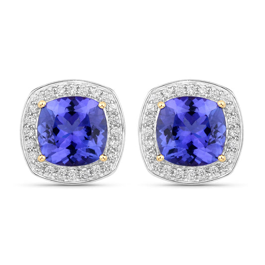 Pendientes de oro amarillo de 14 quilates con tanzanita genuina de 5,98 quilates y diamantes blancos