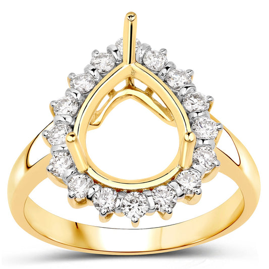 Anillo semimontado de oro amarillo de 14 quilates con diamante blanco genuino de 0,48 quilates - soporta una gema en forma de pera de 11x9mm