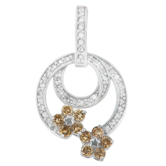 Collar con colgante de plata de ley 925 con diamantes redondos de 1 quilate de talla floral (H-I, I1-I2)