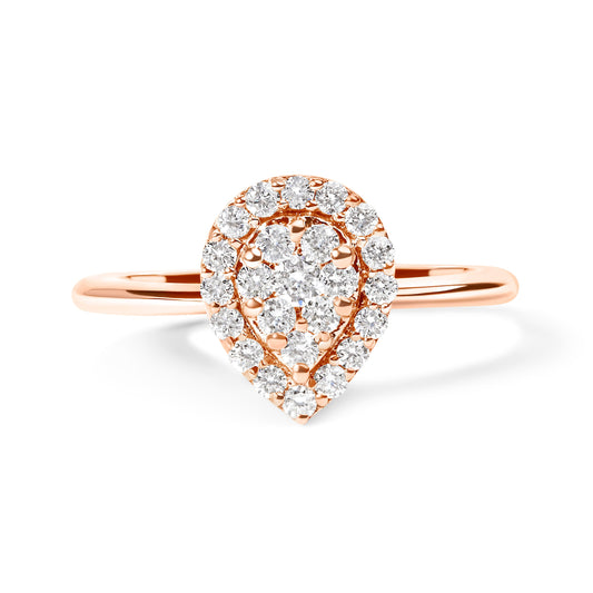Anillo de compromiso de oro rosa de 10 quilates con forma de pera, diamantes redondos de 3/8 Cttw (color I-J, claridad I2-I3) - Talla 7