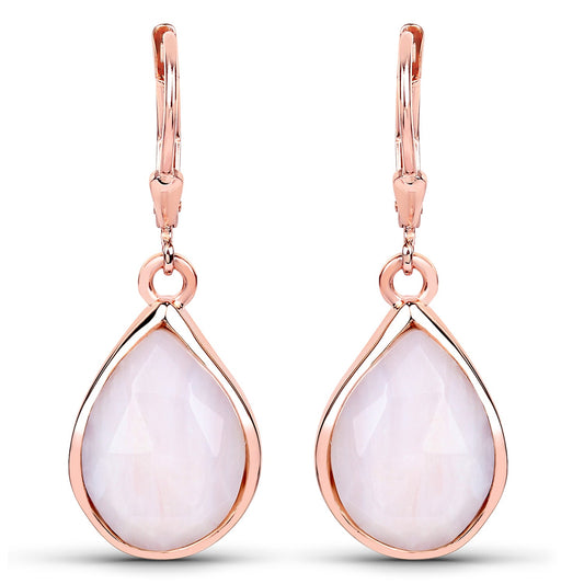 18K Rose Gold Plated 7.60 Carat Genuine Pink Opal .925 Sterling Silver Earrings