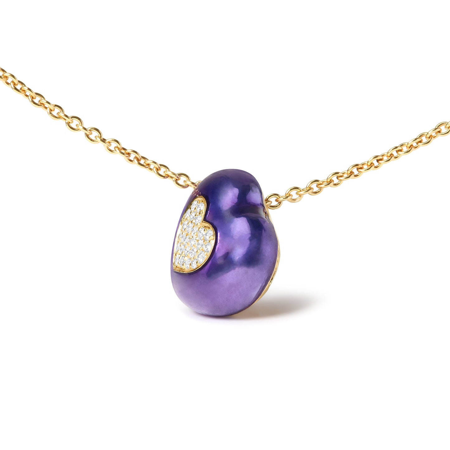Collar con colgante de corazón de oro amarillo de 18 quilates con esmalte azul y diamantes redondos pavé de 1/10 Cttw (color G-H, claridad SI1-SI2) - Ajustable de 16" a 18"