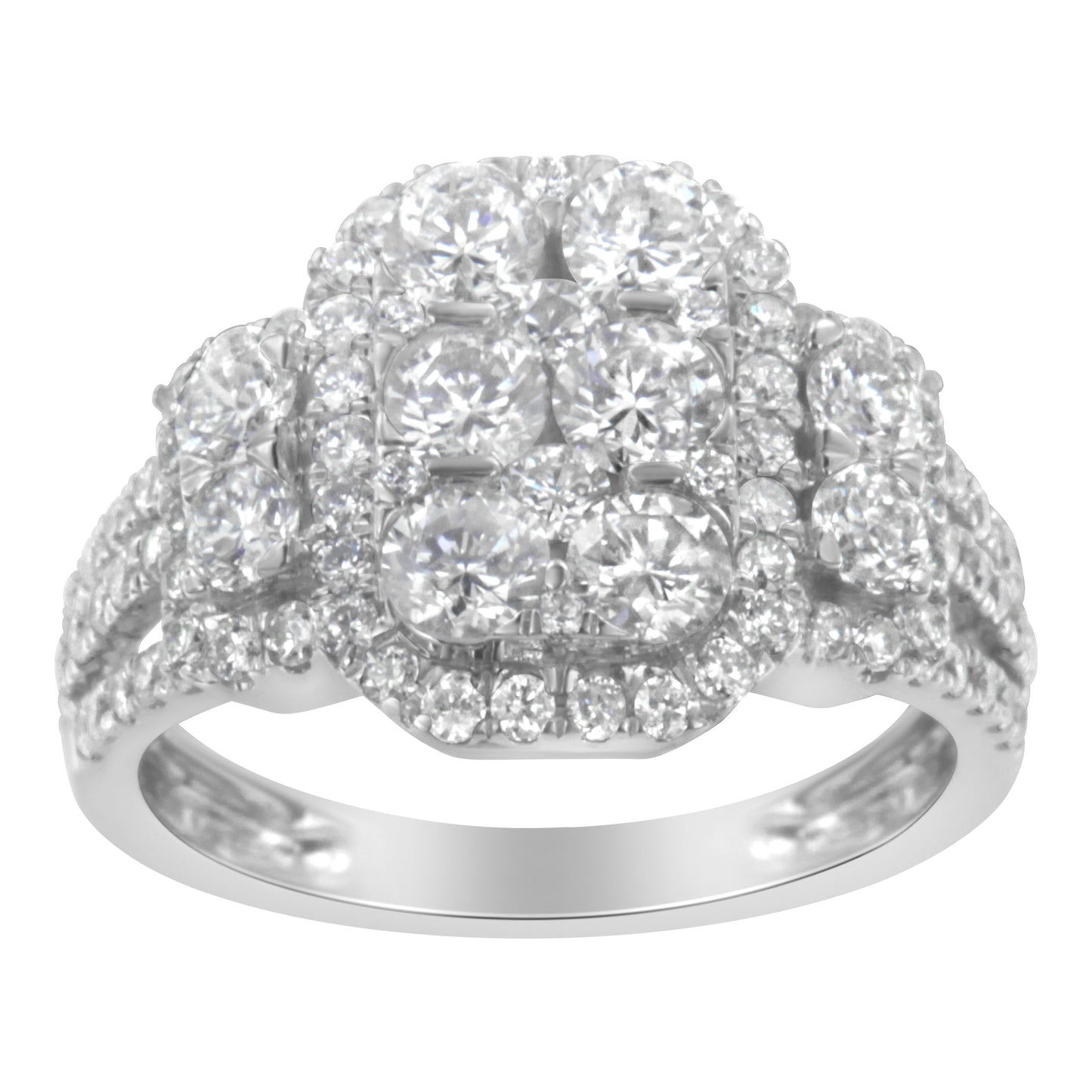 Anillo de cóctel de oro blanco de 14 quilates con racimo de diamantes de 2 1/4 quilates en total (color G-H, claridad SI2-I1) - Talla 7