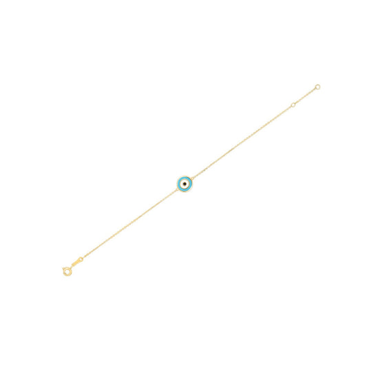 Pulsera de ojo turco azul de oro amarillo de 14k (1,00 mm)