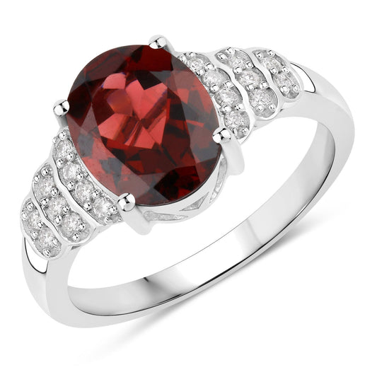 Anillo de oro blanco de 14K con rodolita genuina de 2,87 quilates y diamantes blancos
