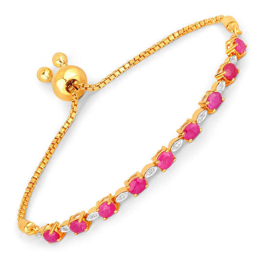 Pulsera de 2.01 quilates de rubí genuino y diamante blanco en plata de ley .925