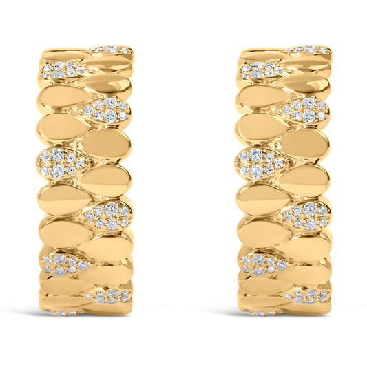 Pendientes de aro tipo J de eslabones de pera de pavé de diamantes de 3/8 Cttw en plata de ley .925 chapada en oro amarillo de 14K (color H-I, claridad I1-I2)