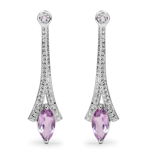 1.24 Carat Genuine Amethyst and White Topaz .925 Sterling Silver Earrings - view 2