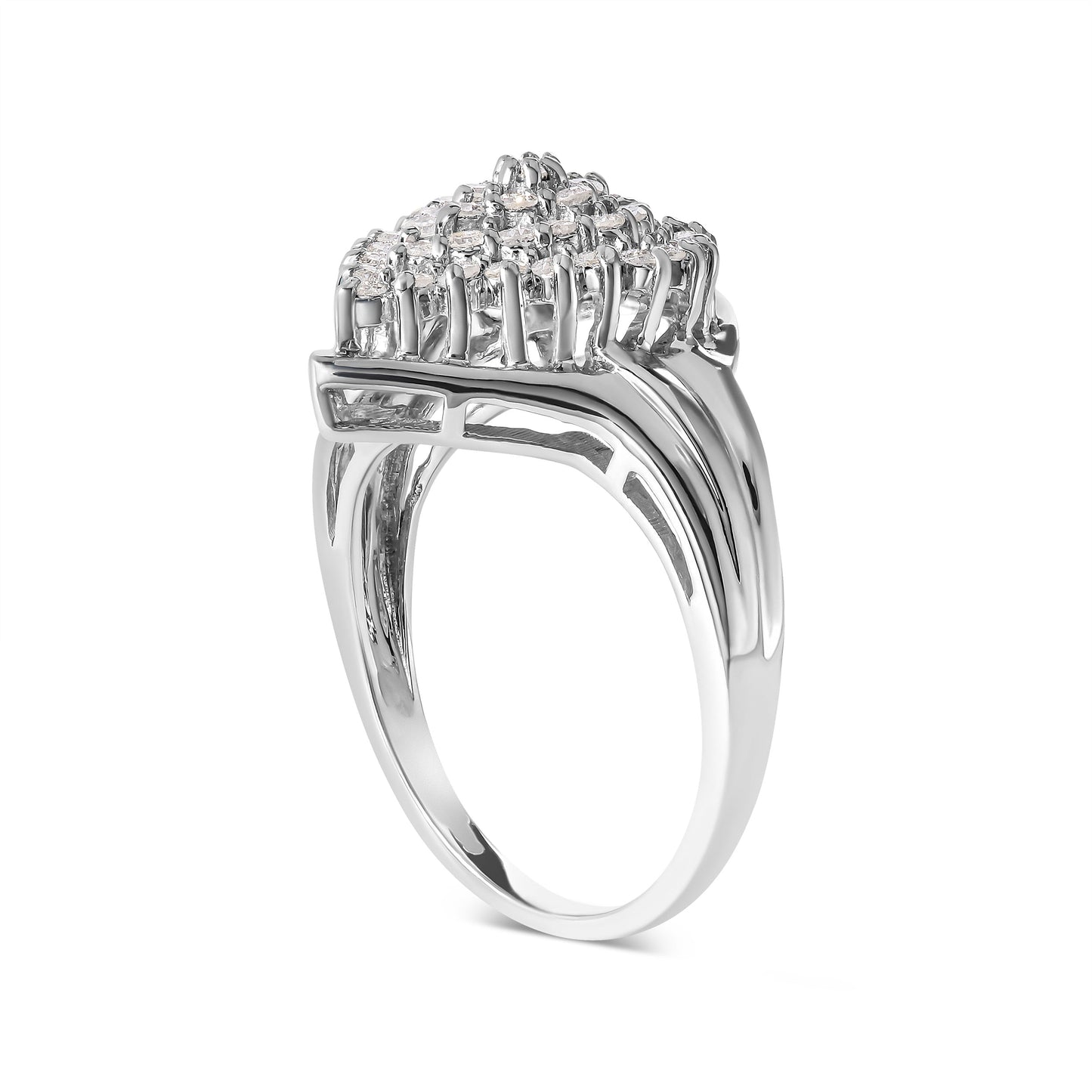 Anillo de oro blanco de 10 qt con forma de pera, racimo de diamantes de 1/2 qtc (color H-I, claridad I1-I2) - Talla 7