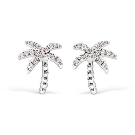 Pendientes de tuerca de oro blanco de 10 quilates con diamantes de 1/10 quilate y palma (Color H-I, Claridad I1-I2)