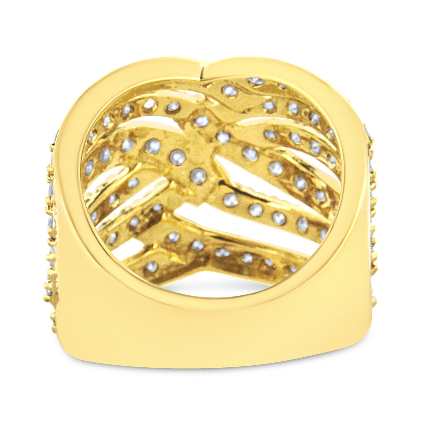 Anillo de cóctel con banda ondulada de varias filas de oro amarillo de 10 K y diamantes de 3,00 quilates (color J-K, claridad I1-I2) - Talla 7