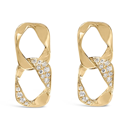 Pendientes colgantes con eslabones abiertos, de oro amarillo de 14K sobre plata de ley .925 con diamantes de 1/5 ct. (color H-I, claridad I1-I2)