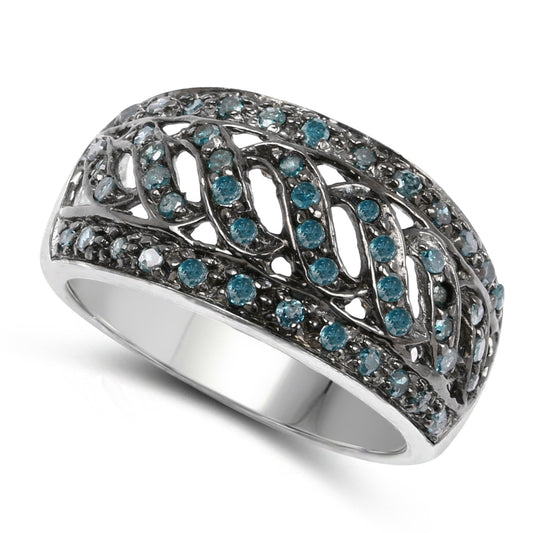 Anillo de plata de ley .925 con diamante azul auténtico de 0.60 quilates