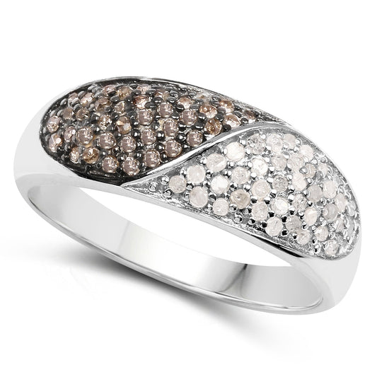 Anillo de Plata Fina .925 con Diamantes Genuinos Champaña de 0.32 Quilates y Diamantes Blancos