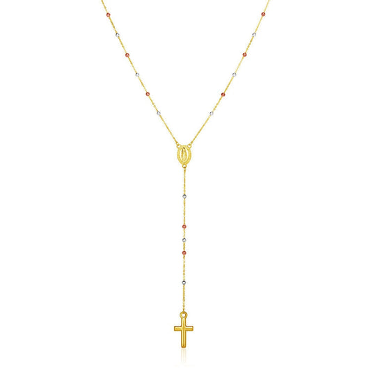 Collar Rosario Lariat de Oro Tricolor de 14k