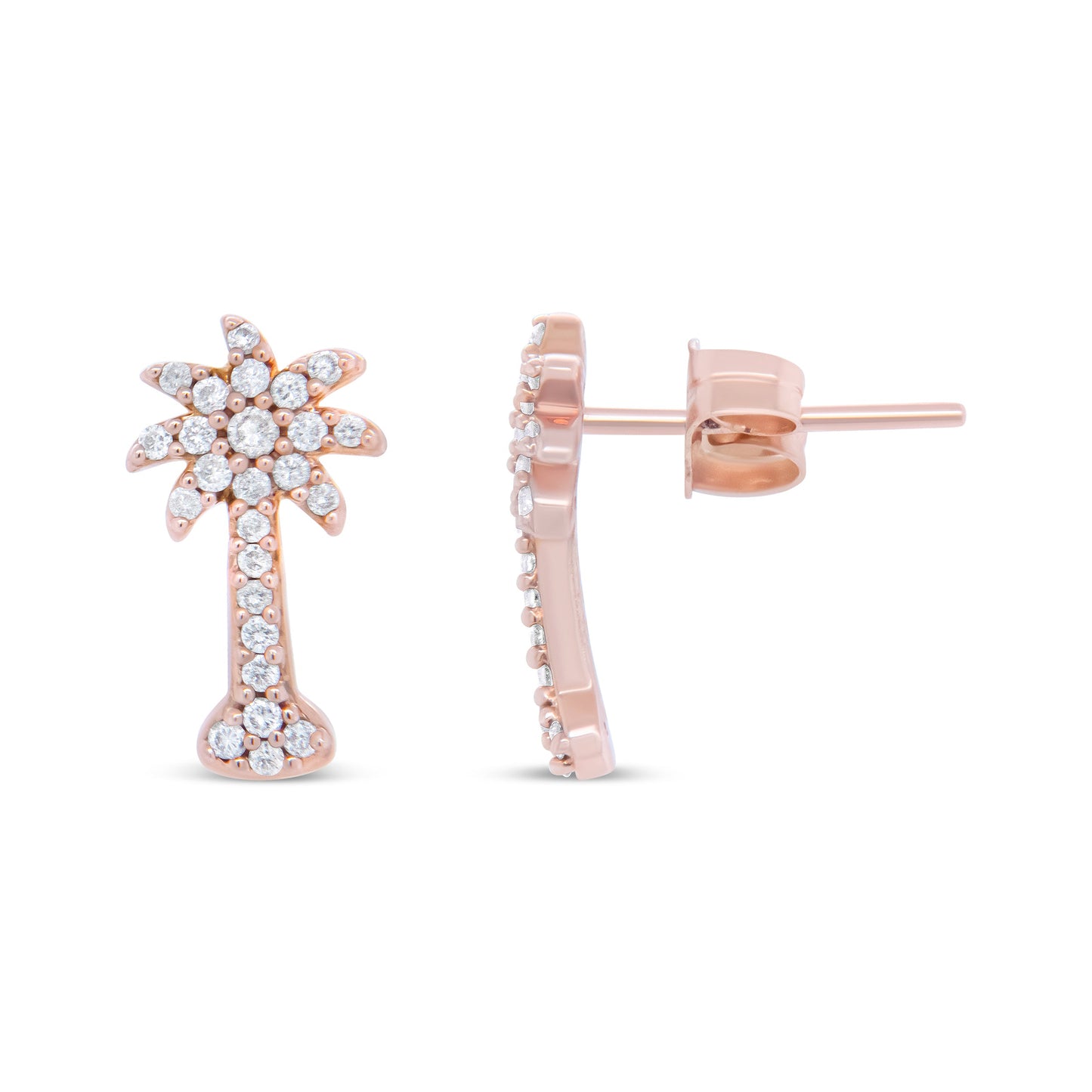 Aretes con poste de oro rosa de 10K y diamantes de 1/4 Cttw con forma de palmera (color H-I, claridad I1-I2)