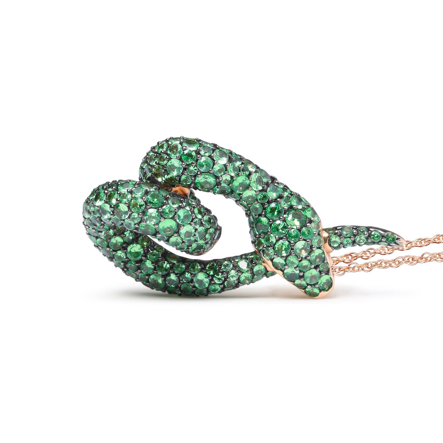 Collar con colgante de serpiente en espiral con racimo de gemas de tsavorita verde redondo de oro rosa de 18 quilates, 45,72 cm (calidad AAA+)
